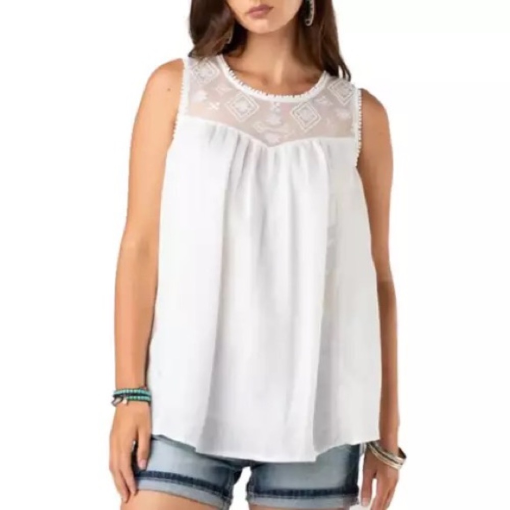 NWT Miss Me Embroidered Sleeveless White Top, Size Small